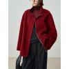 imagechouyatou Womens Winter Stand Collar Wool Trench Coat Zip Up Dressy Casual Short Pea Coat Overcoat with PocketsRed