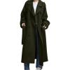 imagechouyatou Womens Winter Double Breasted Wool Coat Long Sleeve Notch Lapel Midi Long Winter Trench Coat with BeltArmy Green