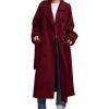 imagechouyatou Womens Winter Double Breasted Wool Coat Long Sleeve Notch Lapel Midi Long Winter Trench Coat with BeltRed