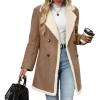 imagechouyatou Womens Winter Notch Lapel Double Breasted Peacoat Sherpa Fleece Lined Faux Suede Jacket Coat XLargeCoffee