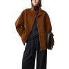 imagechouyatou Womens Winter Stand Collar Wool Trench Coat Zip Up Dressy Casual Short Pea Coat Overcoat with PocketsBrown