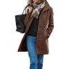 imagechouyatou Womens Winter Wool Blend Pea Coat Single Breasted Stand Collar Casual Trench Coat OvercoatBrown