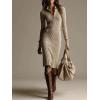 imagechouyatou Womens Fall Ribbed Knit Sweater Dress Button Up Polo Collar Long Sleeve Bodycon Midi Long DressesApricot