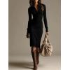imagechouyatou Womens Fall Ribbed Knit Sweater Dress Button Up Polo Collar Long Sleeve Bodycon Midi Long DressesBlack