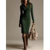 imagechouyatou Womens Fall Ribbed Knit Sweater Dress Button Up Polo Collar Long Sleeve Bodycon Midi Long DressesDark Green