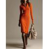 imagechouyatou Womens Fall Ribbed Knit Sweater Dress Button Up Polo Collar Long Sleeve Bodycon Midi Long DressesOrange