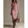imagechouyatou Womens Fall Ribbed Knit Sweater Dress Button Up Polo Collar Long Sleeve Bodycon Midi Long DressesPink
