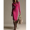 imagechouyatou Womens Fall Ribbed Knit Sweater Dress Button Up Polo Collar Long Sleeve Bodycon Midi Long DressesRose Red
