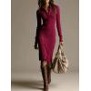 imagechouyatou Womens Fall Ribbed Knit Sweater Dress Button Up Polo Collar Long Sleeve Bodycon Midi Long DressesWine Red