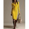 imagechouyatou Womens Fall Ribbed Knit Sweater Dress Button Up Polo Collar Long Sleeve Bodycon Midi Long DressesYellow