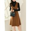 imagechouyatou Womens Fall Winter Wool Tank Dress Overall A Line Flare Pinafore Zip Up Dressy Midi Jumper DressBrown