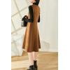 imagechouyatou Womens Fall Winter Wool Tank Dress Overall A Line Flare Pinafore Zip Up Dressy Midi Jumper DressBrown