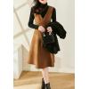 imagechouyatou Womens Fall Winter Wool Tank Dress Overall A Line Flare Pinafore Zip Up Dressy Midi Jumper DressBrown