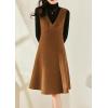 imagechouyatou Womens Fall Winter Wool Tank Dress Overall A Line Flare Pinafore Zip Up Dressy Midi Jumper DressBrown