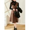 imagechouyatou Womens Fall Winter Wool Tank Dress Overall A Line Flare Pinafore Zip Up Dressy Midi Jumper DressLight Coffee