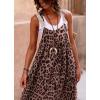 imagechouyatou Womens Summer Boho Leopard Overall Dress Adjustable Strap Midi Long Beach Dress with PocketsLeopard