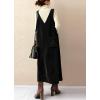 imagechouyatou Womens VNeck Corduroy Overall Dress Jumper ALine Midi Long Tank Pinafore Dress with PocketsBlack