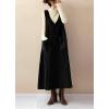 imagechouyatou Womens VNeck Corduroy Overall Dress Jumper ALine Midi Long Tank Pinafore Dress with PocketsBlack