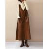 imagechouyatou Womens VNeck Corduroy Overall Dress Jumper ALine Midi Long Tank Pinafore Dress with PocketsBrown