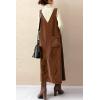 imagechouyatou Womens VNeck Corduroy Overall Dress Jumper ALine Midi Long Tank Pinafore Dress with PocketsBrown