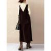 imagechouyatou Womens VNeck Corduroy Overall Dress Jumper ALine Midi Long Tank Pinafore Dress with PocketsCoffee
