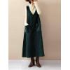imagechouyatou Womens VNeck Corduroy Overall Dress Jumper ALine Midi Long Tank Pinafore Dress with PocketsDark Green