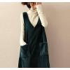 imagechouyatou Womens VNeck Corduroy Overall Dress Jumper ALine Midi Long Tank Pinafore Dress with PocketsDark Green