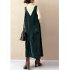 imagechouyatou Womens VNeck Corduroy Overall Dress Jumper ALine Midi Long Tank Pinafore Dress with PocketsDark Green