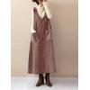 imagechouyatou Womens VNeck Corduroy Overall Dress Jumper ALine Midi Long Tank Pinafore Dress with PocketsPink