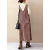 imagechouyatou Womens VNeck Corduroy Overall Dress Jumper ALine Midi Long Tank Pinafore Dress with PocketsPink