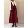 imagechouyatou Womens VNeck Corduroy Overall Dress Jumper ALine Midi Long Tank Pinafore Dress with PocketsRed