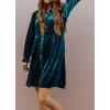 imagechouyatou Womens Vintage Velvet Mini Dress Long Sleeve Button Down Cocktail Party Shirt DressMalachite Green