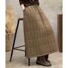 imagechouyatou Womens Winter Elastic Waist Padded Quilted Midi Long Puffer Insulated Skirt with PocketsKhaki
