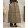 imagechouyatou Womens Winter Elastic Waist Padded Quilted Midi Long Puffer Insulated Skirt with PocketsKhaki