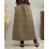 imagechouyatou Womens Winter Elastic Waist Padded Quilted Midi Long Puffer Insulated Skirt with PocketsKhaki