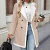 imagechouyatou Womens Winter Notch Lapel Double Breasted Peacoat Sherpa Fleece Lined Faux Suede Jacket CoatLight Khaki