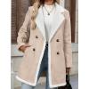 imagechouyatou Womens Winter Notch Lapel Double Breasted Peacoat Sherpa Fleece Lined Faux Suede Jacket CoatLight Khaki
