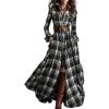 imagechouyatou Womens 2025 Winter Fall Plaid Shirt Dress Long Sleeve Button Down Maxi Long Tunic DressBlack