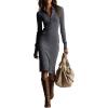 imagechouyatou Womens Fall Ribbed Knit Sweater Dress Button Up Polo Collar Long Sleeve Bodycon Midi Long DressesGray