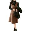imagechouyatou Womens Fall Winter Wool Tank Dress Overall A Line Flare Pinafore Zip Up Dressy Midi Jumper DressLight Coffee