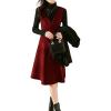 imagechouyatou Womens Fall Winter Wool Tank Dress Overall A Line Flare Pinafore Zip Up Dressy Midi Jumper DressRed