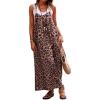 imagechouyatou Womens Summer Boho Leopard Overall Dress Adjustable Strap Midi Long Beach Dress with PocketsLeopard