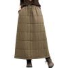 imagechouyatou Womens Winter Elastic Waist Padded Quilted Midi Long Puffer Insulated Skirt with PocketsKhaki