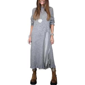 imagechouyatou Women 2025 Fall Twofer Sweater Dress with Lace Trim Slip Dress 2 Piece Sweater Sets Winter OutfitsGrey