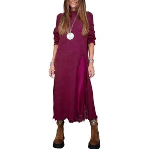 imagechouyatou Women 2025 Fall Twofer Sweater Dress with Lace Trim Slip Dress 2 Piece Sweater Sets Winter OutfitsRed