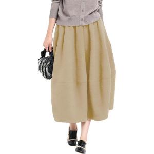 imagechouyatou Womens 2025 ALine Wool Winter Fall Skirt Cute Y2K Elastic Waist Pleated Flowy Midi Long SkirtApricot