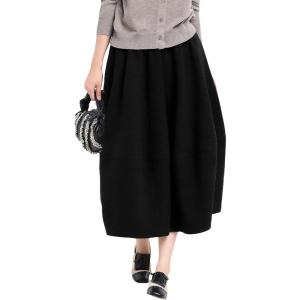 imagechouyatou Womens 2025 ALine Wool Winter Fall Skirt Cute Y2K Elastic Waist Pleated Flowy Midi Long SkirtBlack