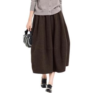 imagechouyatou Womens 2025 ALine Wool Winter Fall Skirt Cute Y2K Elastic Waist Pleated Flowy Midi Long SkirtCoffee