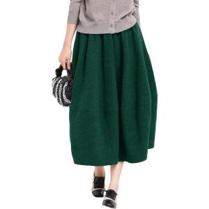 imagechouyatou Womens 2025 ALine Wool Winter Fall Skirt Cute Y2K Elastic Waist Pleated Flowy Midi Long SkirtGreen