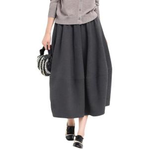 imagechouyatou Womens 2025 ALine Wool Winter Fall Skirt Cute Y2K Elastic Waist Pleated Flowy Midi Long SkirtGrey
